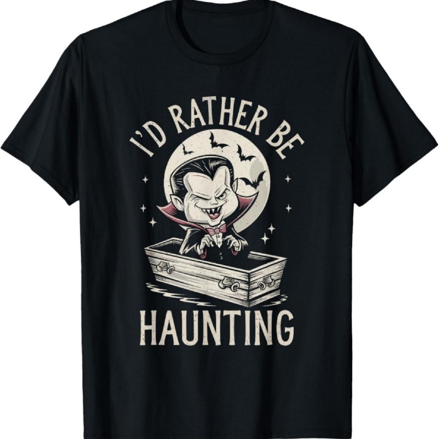 

Id Rather Be Haunting, Cute Halloween Dracula Vampire T-Shirt XXXXXL чорний
