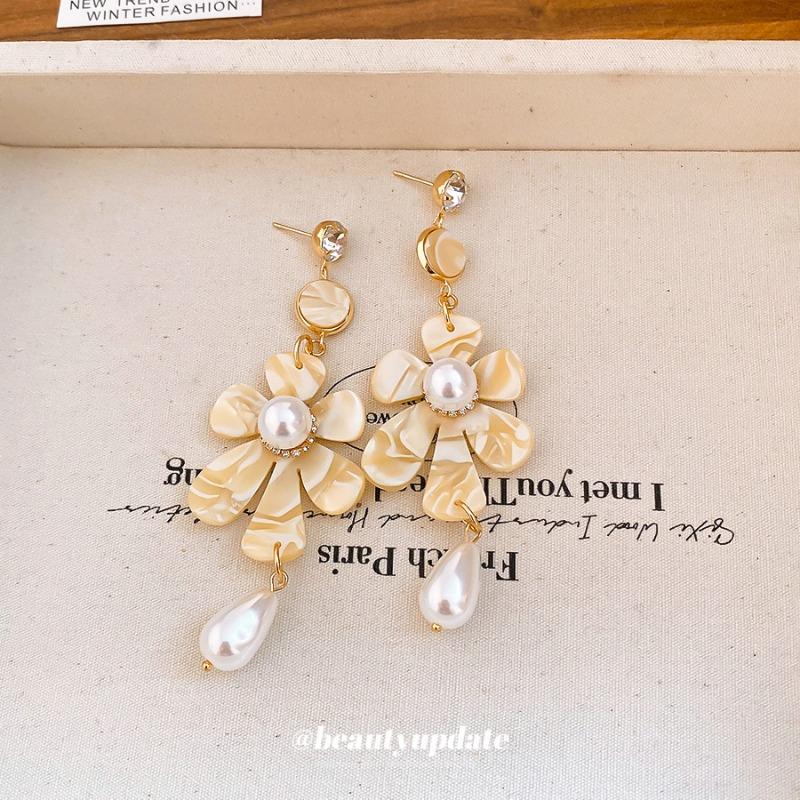 Romantic Waltz~ French retro flower pearl earrings light luxury high-end stud earrings long fringed earrings for women