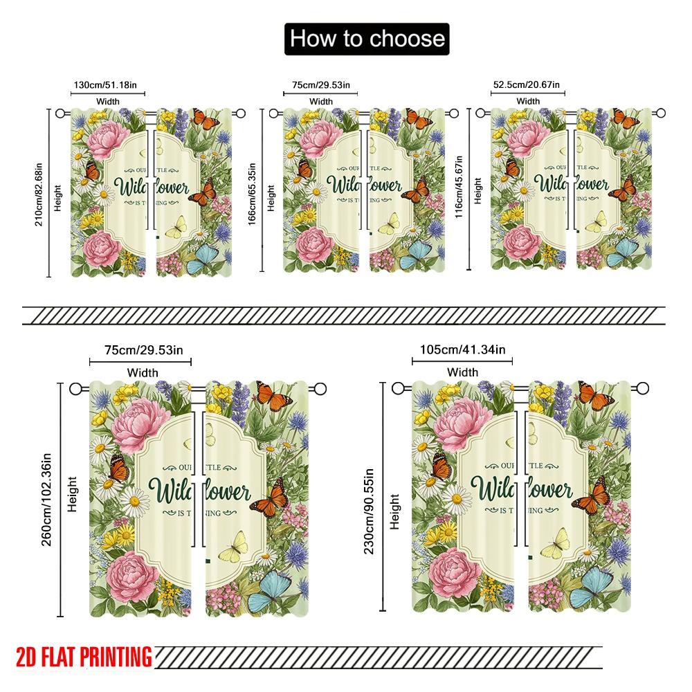 2pcs 2D Flat Printing Curtains Wildflower Birthday First Butterfly Polyester Without Electricity Holiday Decorations for Parties