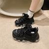 Svarte Dame Chunky Lær Sneakers Høy Plattform Ulzzang Sportssko Ny 2025 Vår Tykk Såle Dame Kile Fritidssko