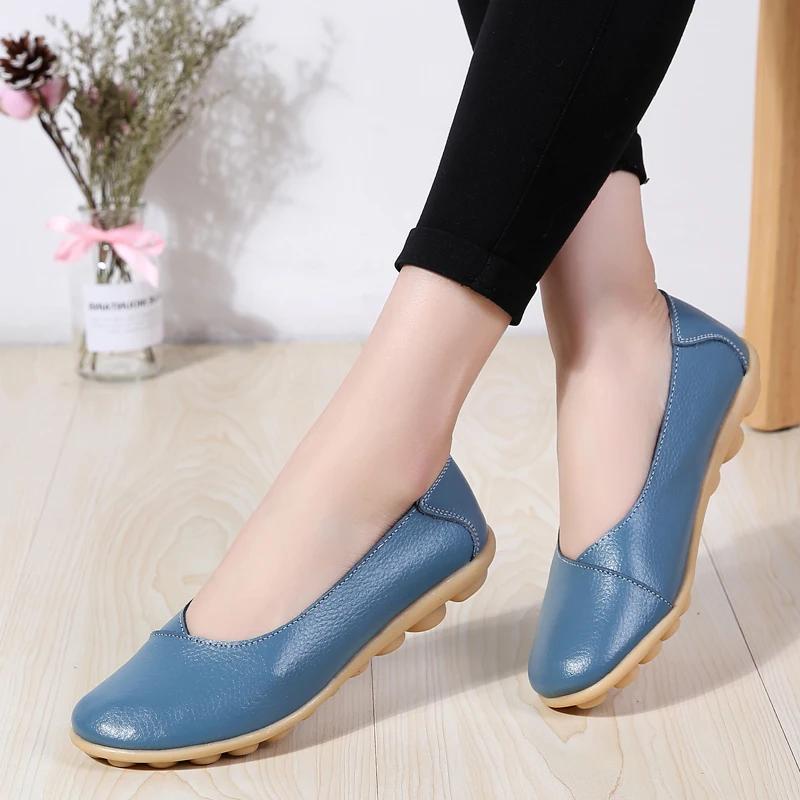 Women's Ladies Female Woman Shoes Flats Mother Shoes Cow Genuine Leather Loafers Ballerina Non Slip On Ballet
