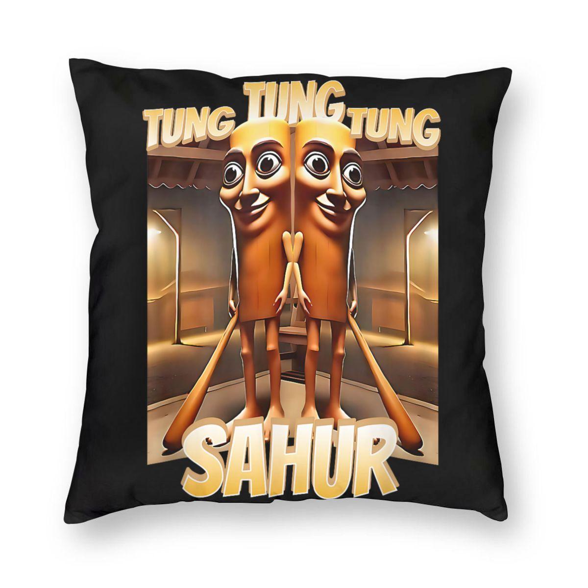 

Tung Tung Tung Sahur Italian Brainrot Meme Pillowcase Double-sided Printing Polyester Cushion Cover Decorative Pillow Case Cover 12x12Inch
