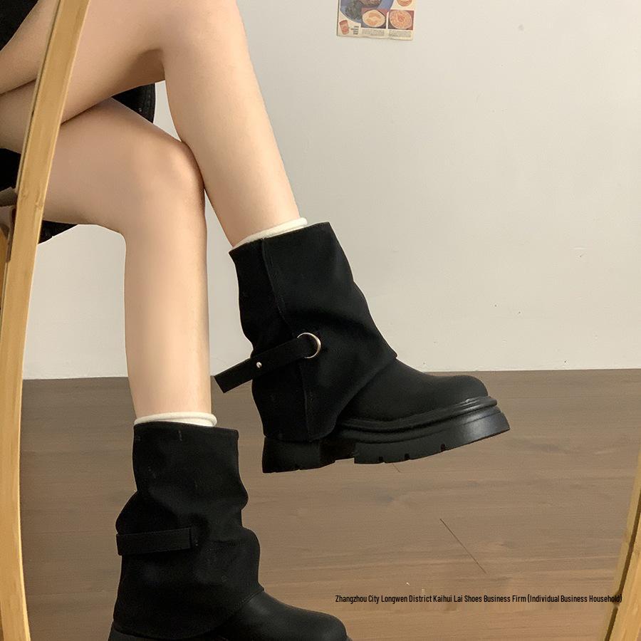Meillard Women's Brown Retro Round Toe Boots - Short Shaft, Thick Sole, British Style, 2025 Autumn/Winter Collection.