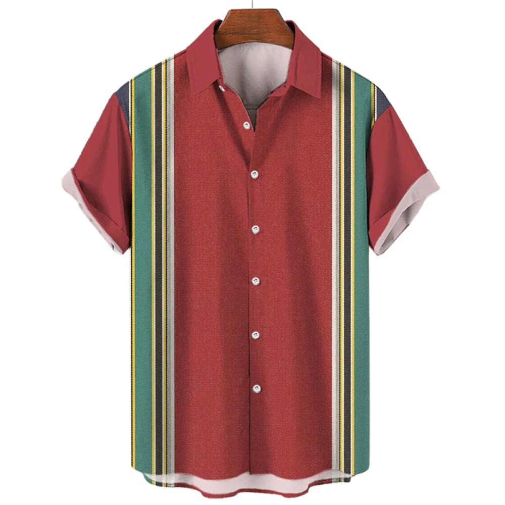 Men's Classic Striped Casual Shirt, Summer Loose Hawaiian Beach Top