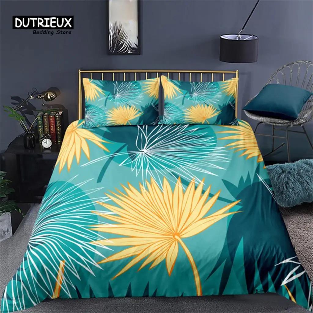 Soft Palm Leaves Comforter Cover Microfiber Tropical Botanical Leaves Bedding Set Double Monstera Leaf Floral Print Duvet Cover