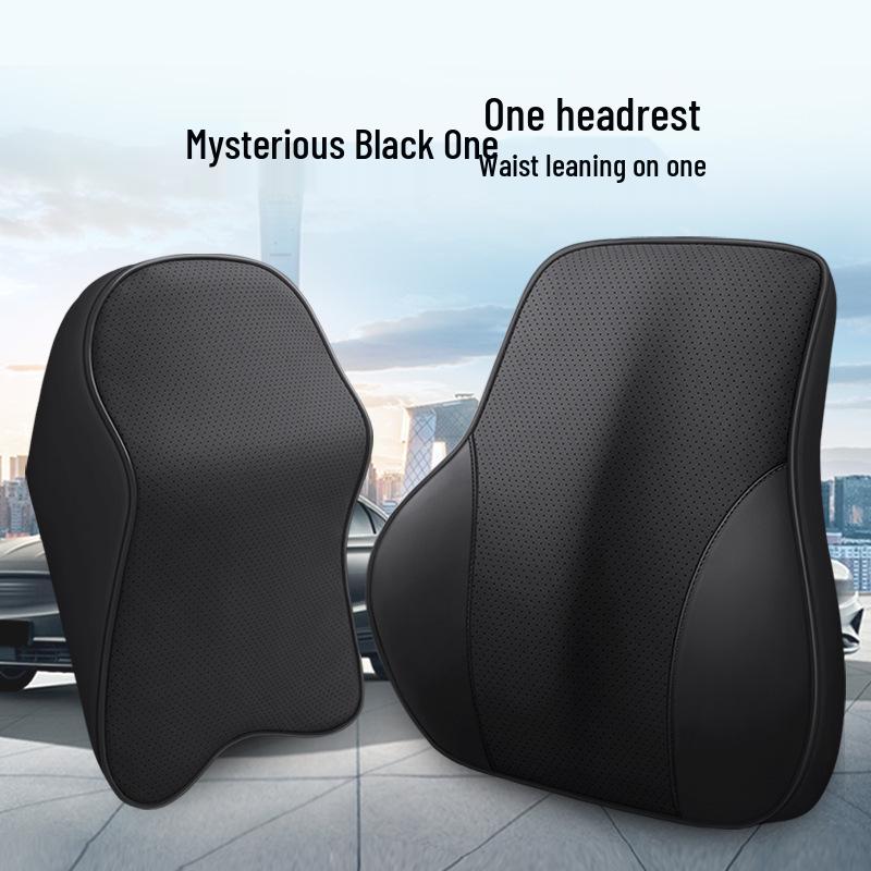 Nappa Leather Memory Foam Car Headrest & Lumbar Pillow Cushion