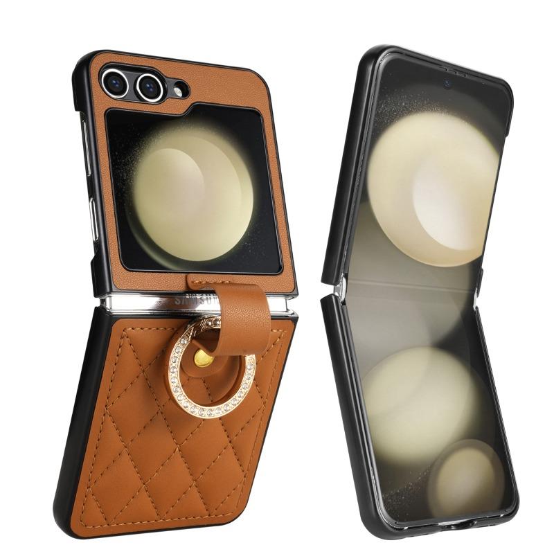 High Quality PU Leather Ring Holder Phone Case for Samsung Galaxy Z Flip 6 5 Flip6 Flip5 5G Protection Shockproof Cover