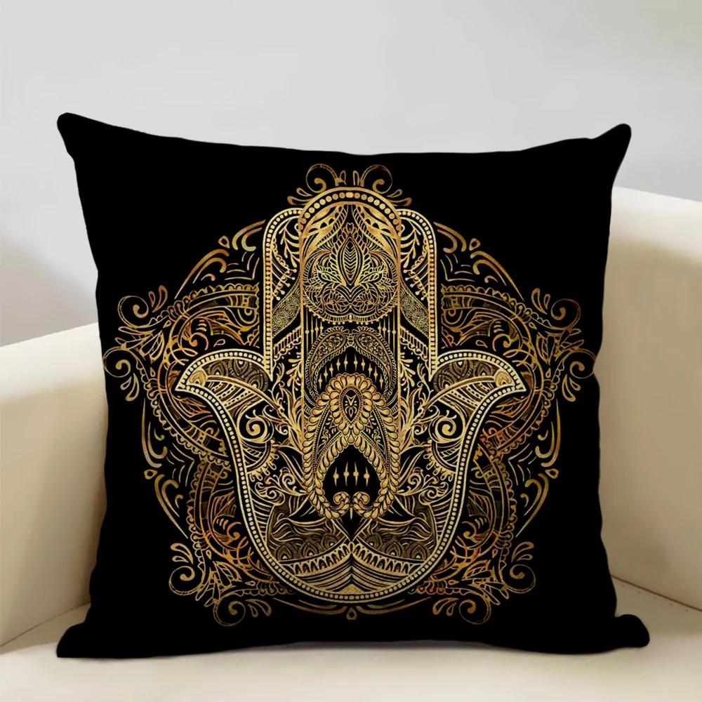 Mandala Sofa Decorative Throw Pillow Case, Hamsa Cushion Cover, Home Living Room Pillow Cover, 45x45cm