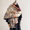 Double-sided contrasting color flower scarf women's high-end sense autumn and winter new printed warm thickened long shawl