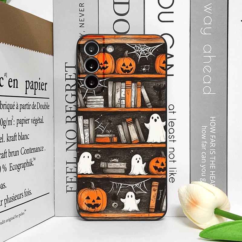 Halloween Kürbis Geist Bücherregal Buch Handyhülle für Google Pixel 9A 8A 7A 6A 7 PRO 8 9 Pro XL 4G 5G Silikon Weiche Hülle Schale