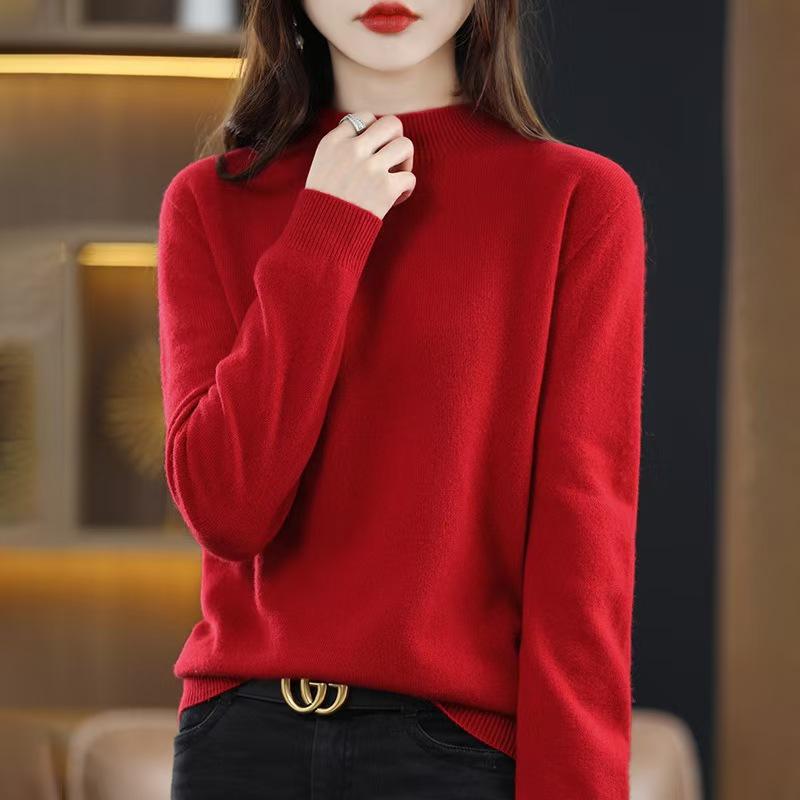 Women's Fashion Casual Fall Winter Solid Color Print Long Sleeve Half Turtleneck Tops Women's Clothing Knitwear Sweaters