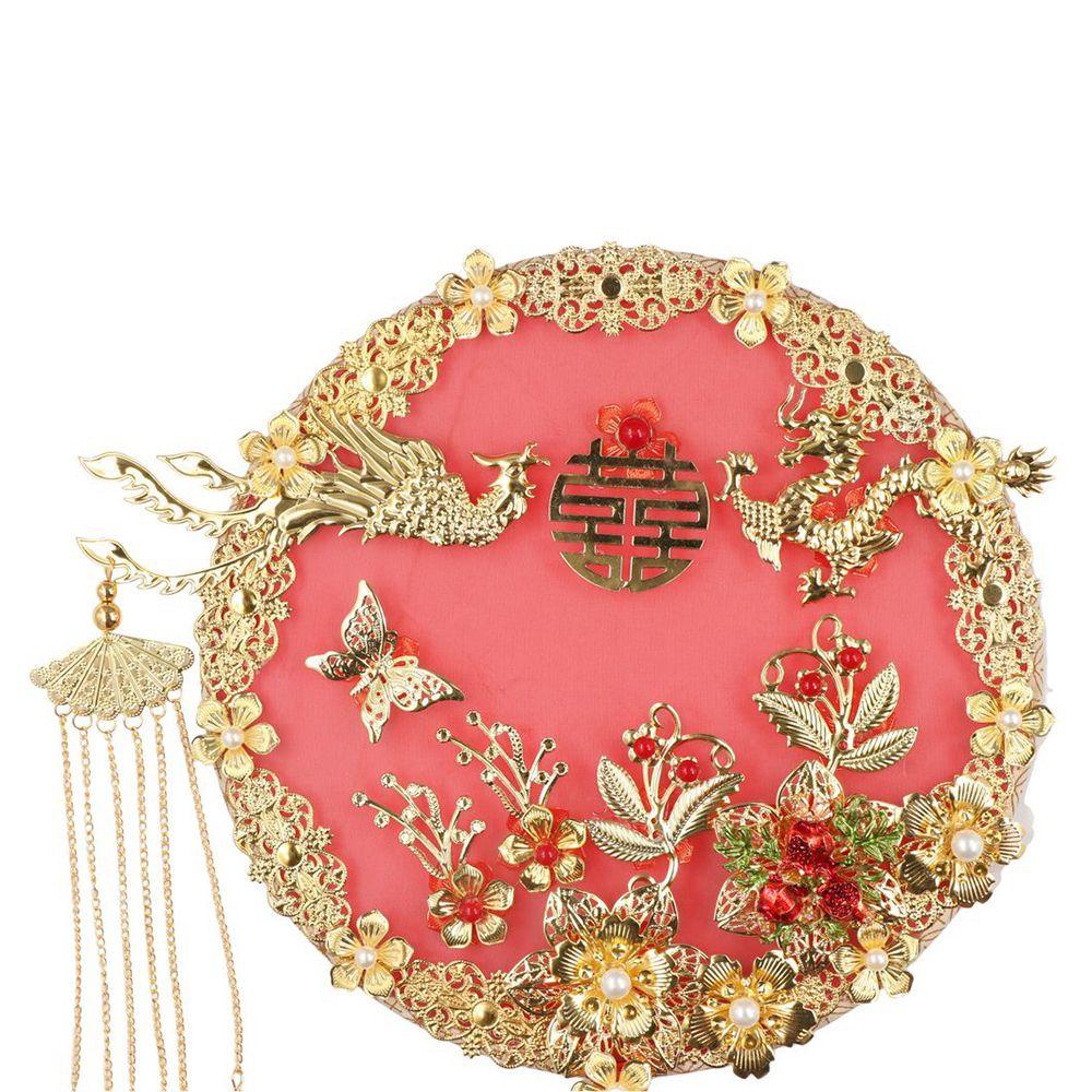 Style Finished Product Decorative Fan Manual Wedding Ceremony Festive Fan Tuan Fan Round Fan Xiuhe Clothes Fan Hand Holding Fan