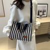 Women Large Capacity Striped Commute Tote Bag Casual Shoulder Crossbody Handbag