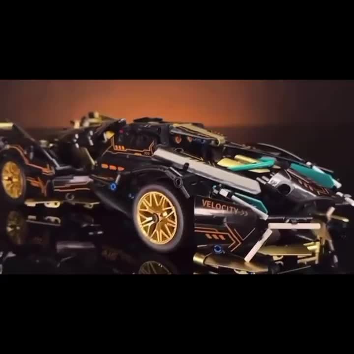 Limited Edition Super Sports Car Model Kit - Stylish Black and Golden, Mechanical Assembly, High-Quality ABS Plastic, Stackable Vehicle Set
