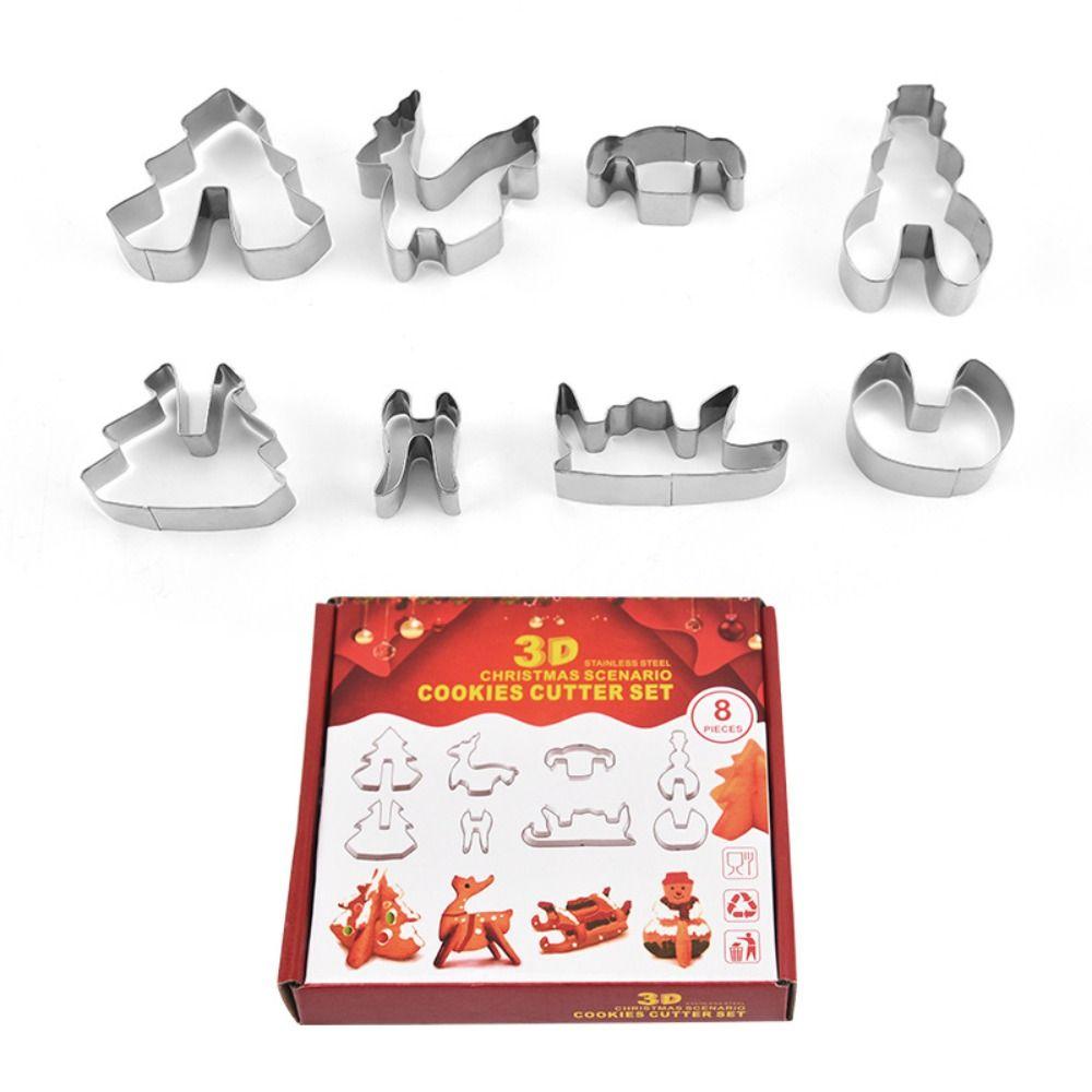 

3D Biscuit Mold Stainless Steel Fondant Cutter Stamp Baking Tool Fondant A-8pcs