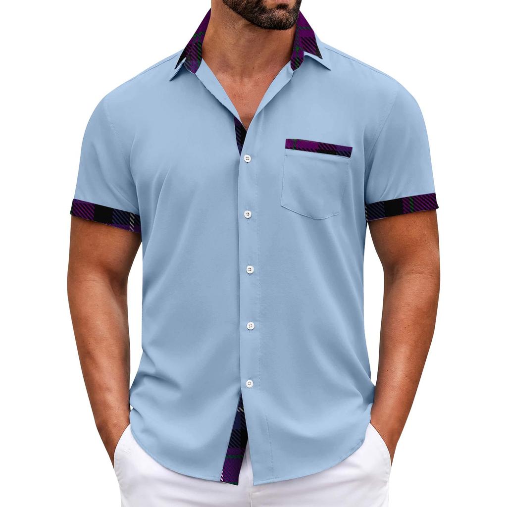 Men's Plaid Printed Button Short Sleeve Shirts Men's Casual Fashion Short Sleeve Shirts