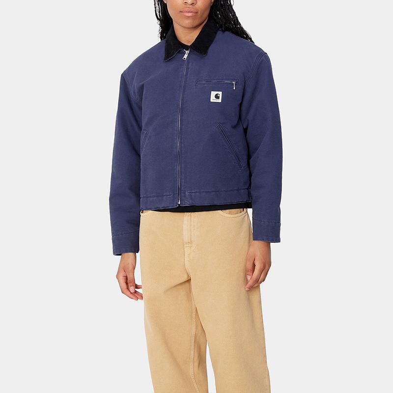 Carhartt WIP FW24 Womens OG Detroit Jacket Classic Loose Fit Square Label Zip Long Sleeve Detroit Collar Jacket Women Jackets Blue I032236-2CR-02