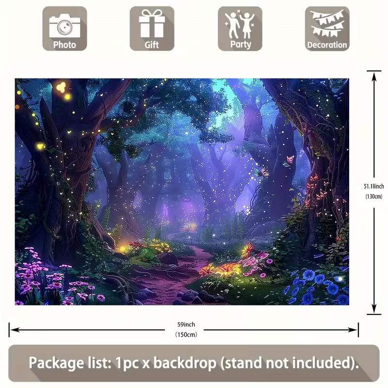 2D Enchanted Glowing Flower Forest Background Tapestry