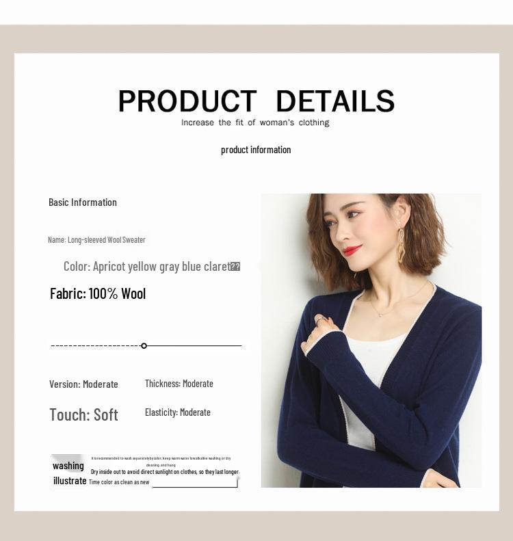 Women's Autumn V-neck Knitted Cardigan: Temperament Slimming Long Sleeve Wool Coat