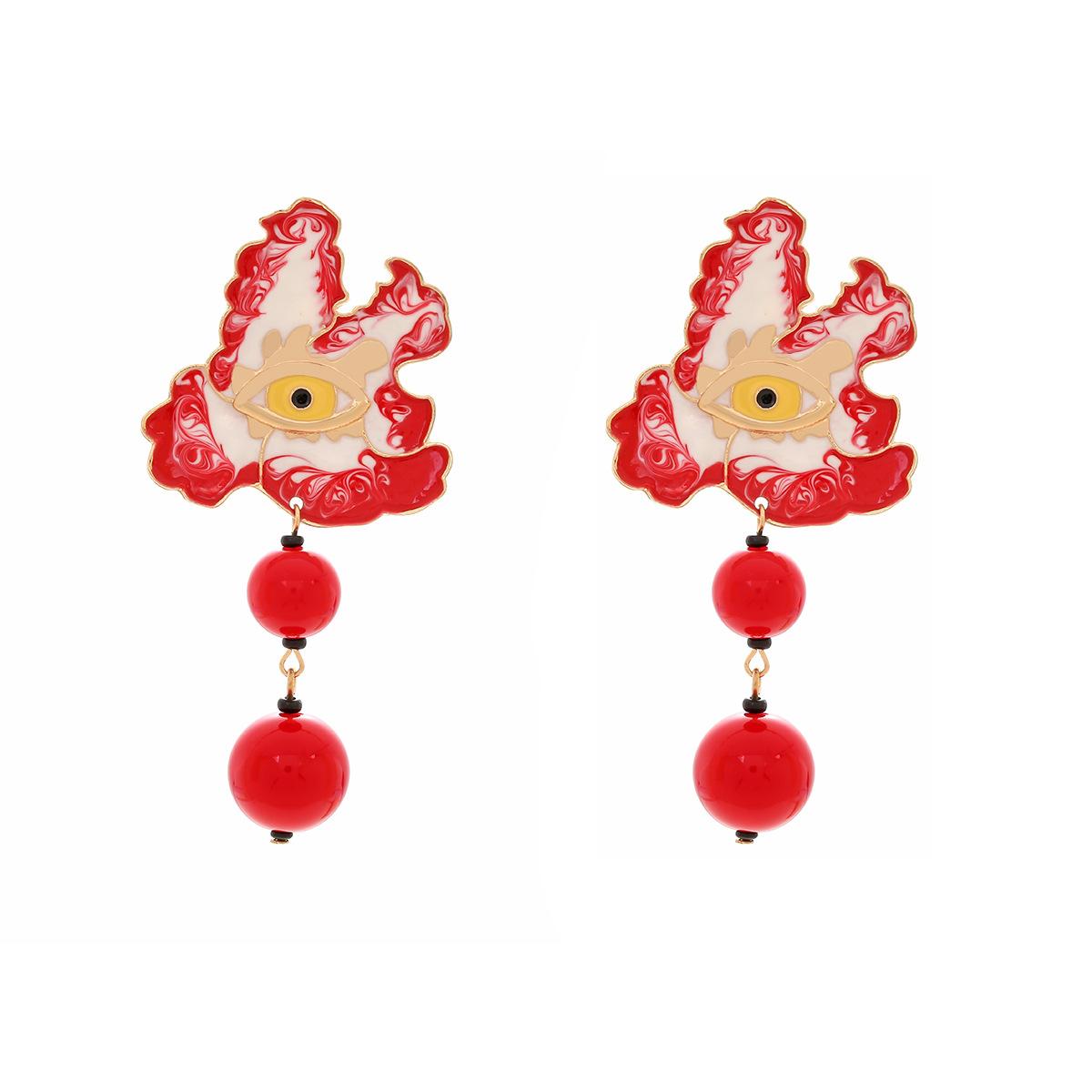 

DIGADAGU Metal Red Eyes Round Beads Dangle Earrings New Simple Elegant Earrings Women Daily Zircon Accessories
