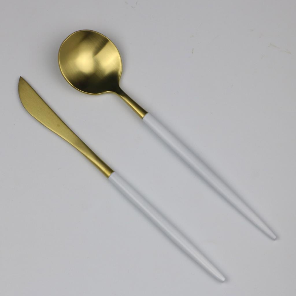 4Pcs/Set 304 Stainless Steel Dinnerware Set White Gold Cutlery Dinner Tableware Kitchen Accessories Western Fork DropShipping