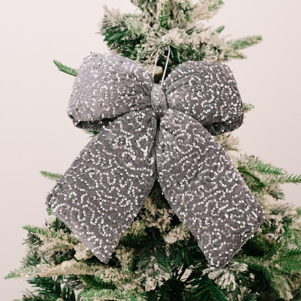 Sequin Bowknot Christmas Sparkling Bow Decor Celebration Indoor and Outdoor Holiday Glitter Bow Christmas Tree Decor