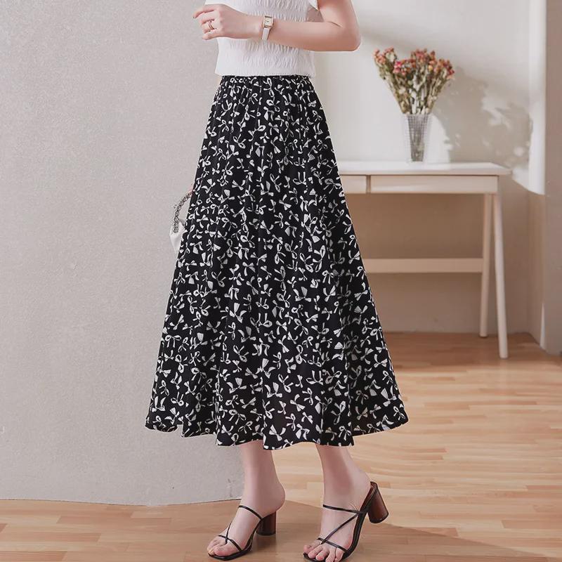 Damska spódnica A-line z szyfonu w kwiaty: Stylowy, Elastyczny Pas, Letnia Moda
