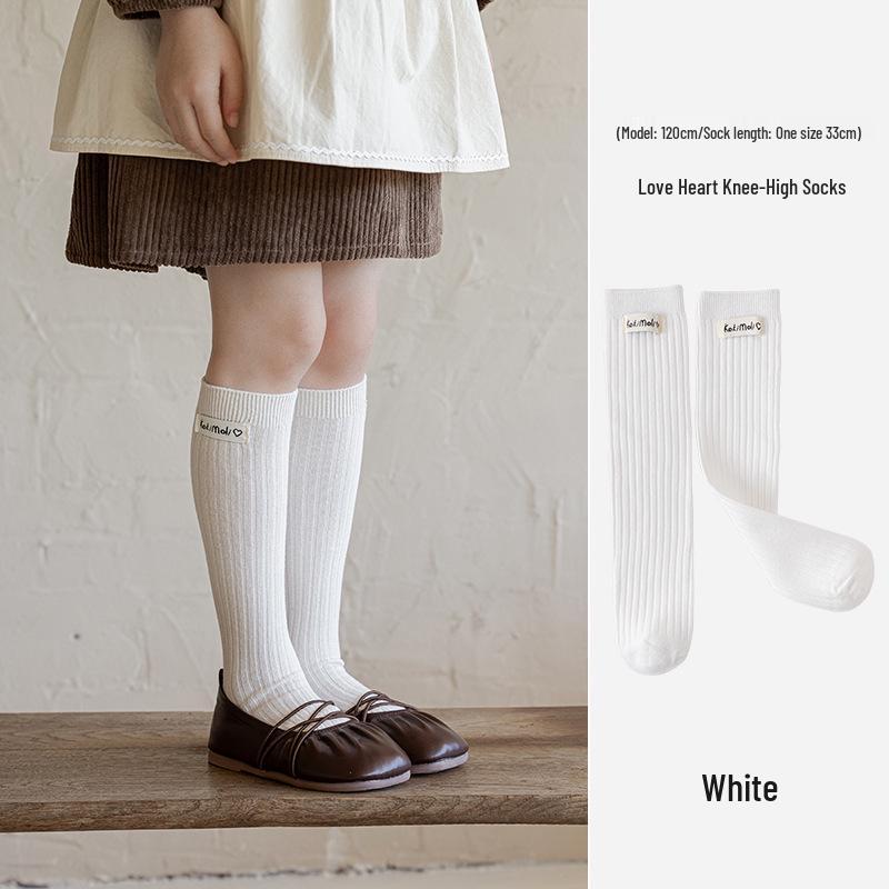 Girls' Knee-High Heart Letter Socks - Versatile Mid-Calf Spring/Autumn Ins Pile Socks
