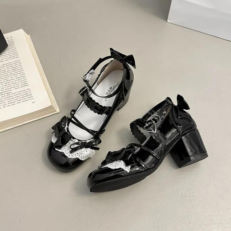 Fashion Cute Japanese Small Leather Shoes Women Sweetheart Story Lace Kitten Heel Single Shoes Mary Jane Shoes Women