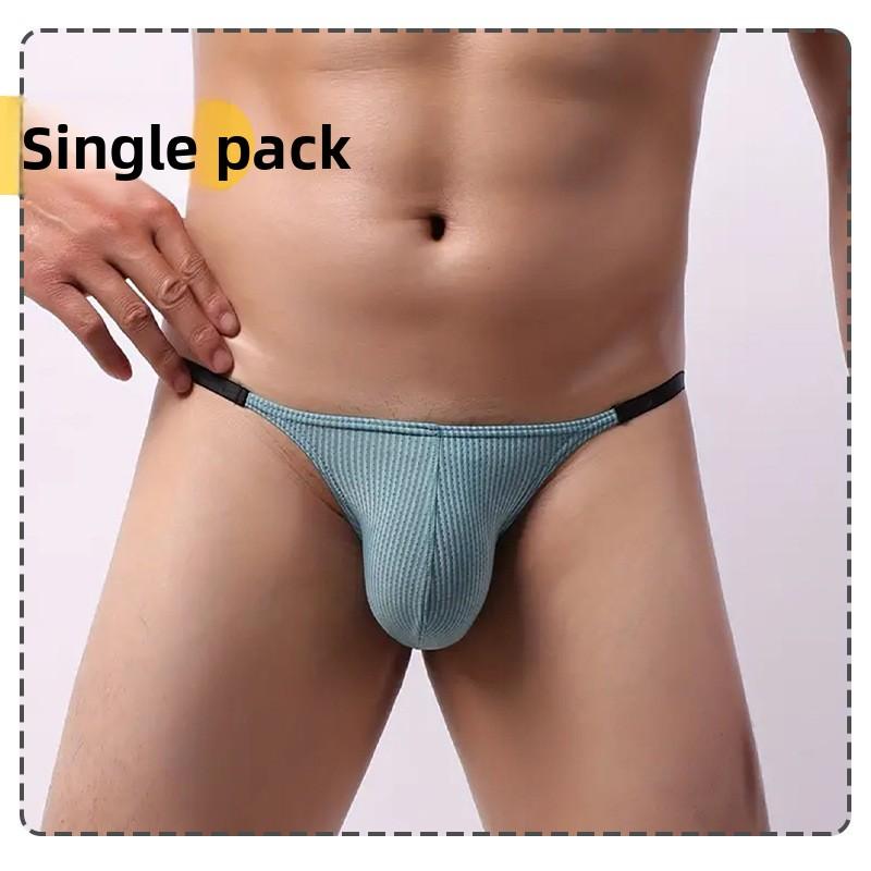 Men's Spring and Summer Sexy Stripe Ice Silk U Convex Big Bag Thin Belt Ultra Thin Breathable Briefs
