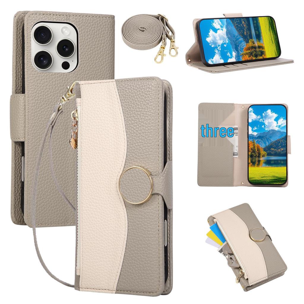 iPhone 17 Color Block Wallet Case: Drop-Proof Leather with Lanyard & Card Slots
