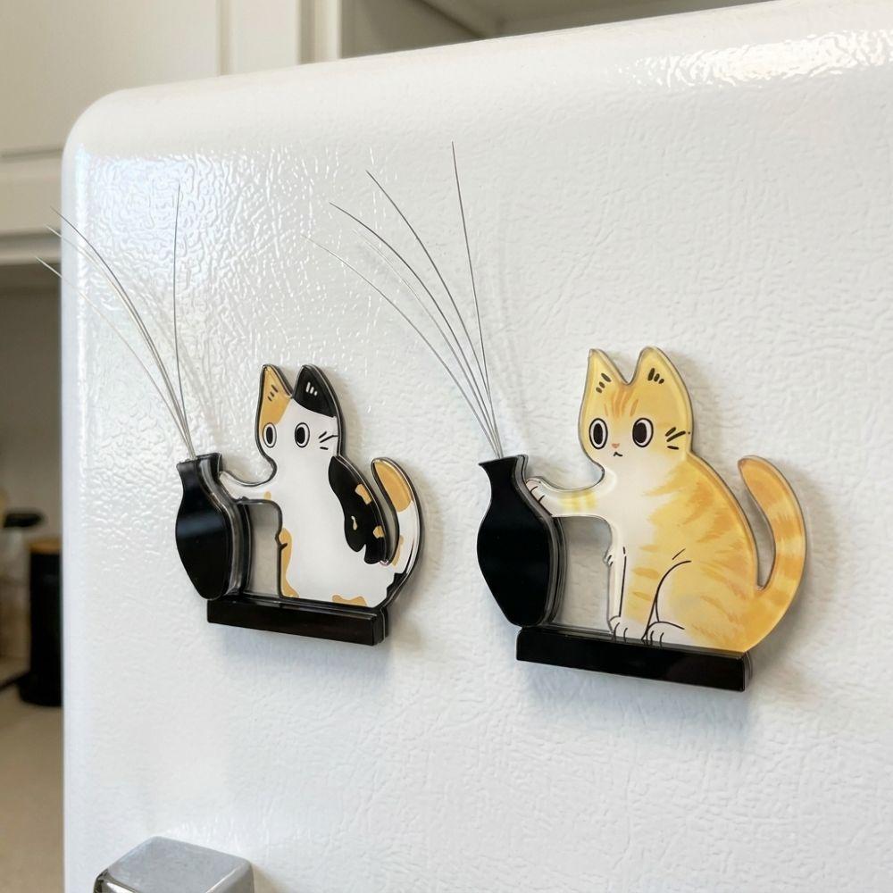 Cartoon Pet Memorial Fridge Magnet Kitten Theme Kitten Pushing Vase Magnetic  For Dog Cat Hair