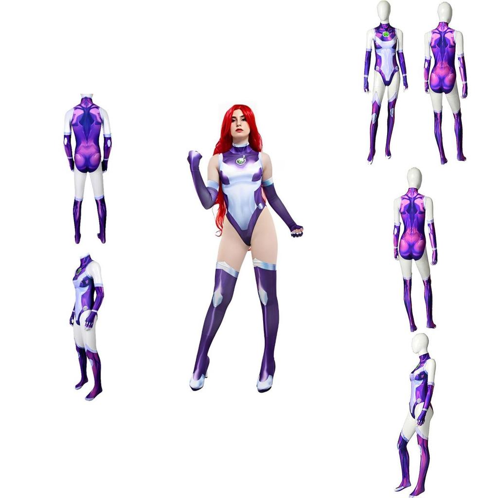 Tuta Cosplay di Starfire dei Teen Titans Costume di Halloween per Adulti Bambini Stampa 3D Tessuto Elastico Traspirante