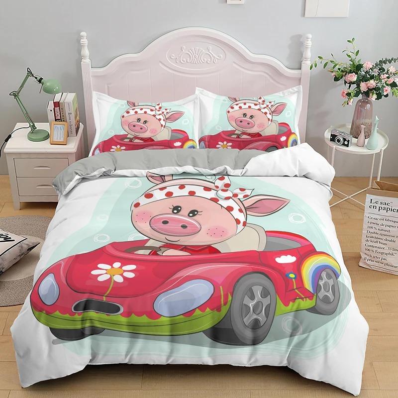Cartoon Lovely Pig Bedding Set Boys Girls Twin Queen Size Duvet Cover Pillowcase Bed Kids Adult Home Textileextile