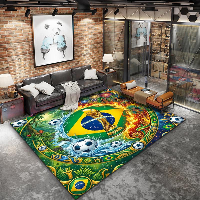 Tapete Quadrado com Padrão de Futebol da Copa do Mundo, Tapete de Área, Tapete para Sala de Estar, Quarto, Sofá, Sala de Brincar, Decoração, Tapete Antiderrapante, Presentes de Feriado e Aniversário