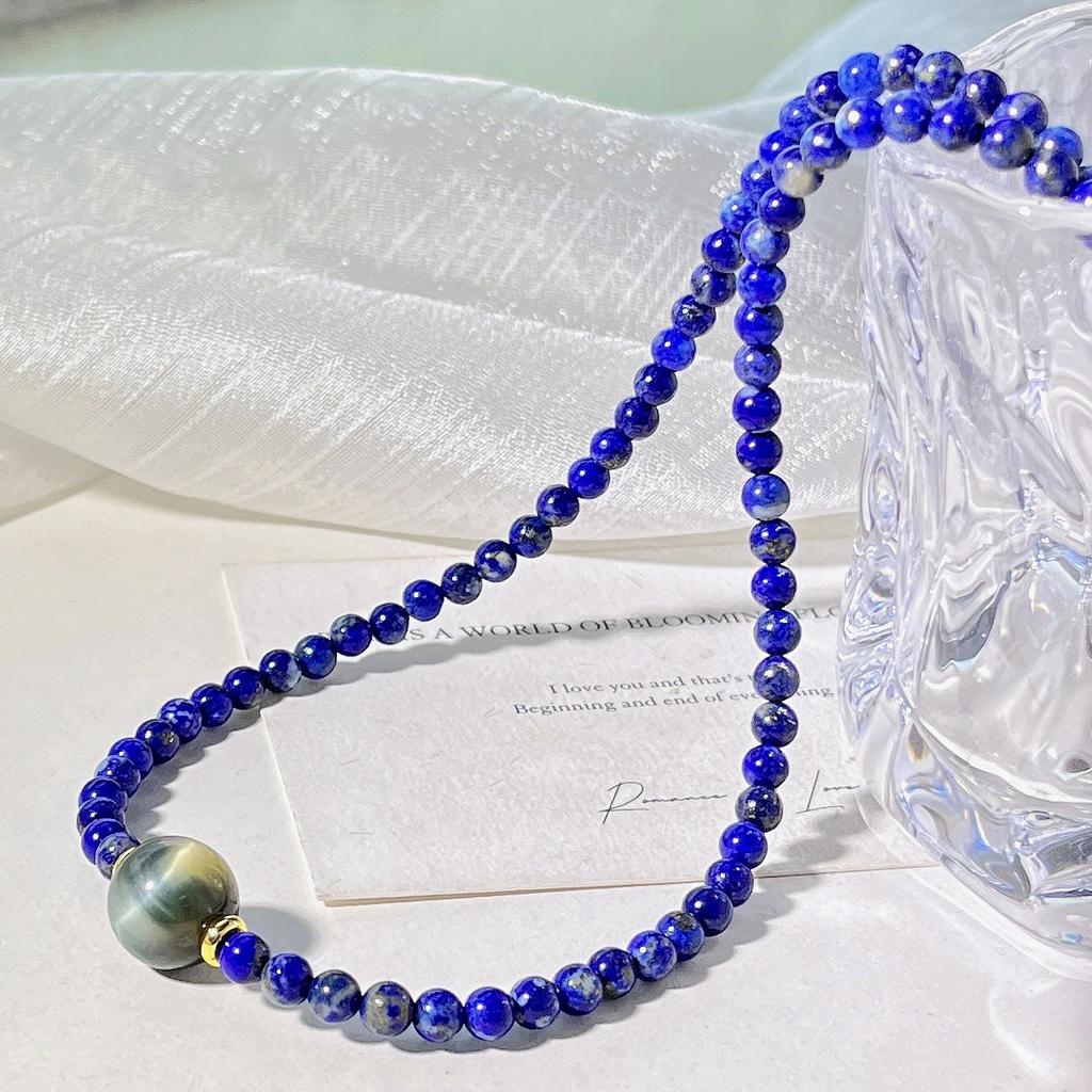 Natürlicher Lapislazuli Tigerauge Stein Design Halskette Schlüsselbein Kette Pullover Kette