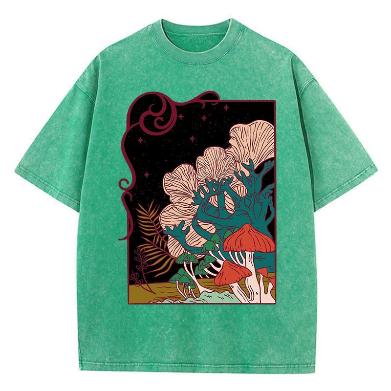 Cottagecore Garden Mushrooms Print Women Washed T Shirts Hip Hop Summer T-Shirt Loose Clothes Cotton Streetwear