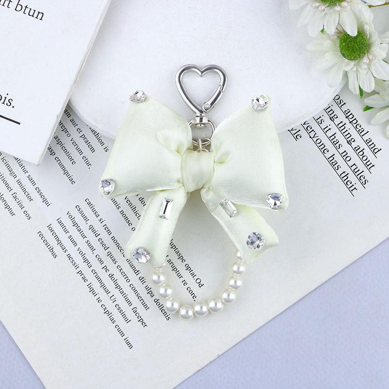 

New Imitation Pearl String Bow Keychain Three-Dimensional Color Mobile Phone Bag Hanging Decoration Key Ring Wholesale