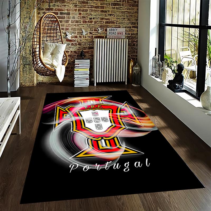 Portugal Football FPF Themed Carpet with Swirl Design - Black Background Suitable for Use As an Anti-slip for Living Room Bedroom Sofas
