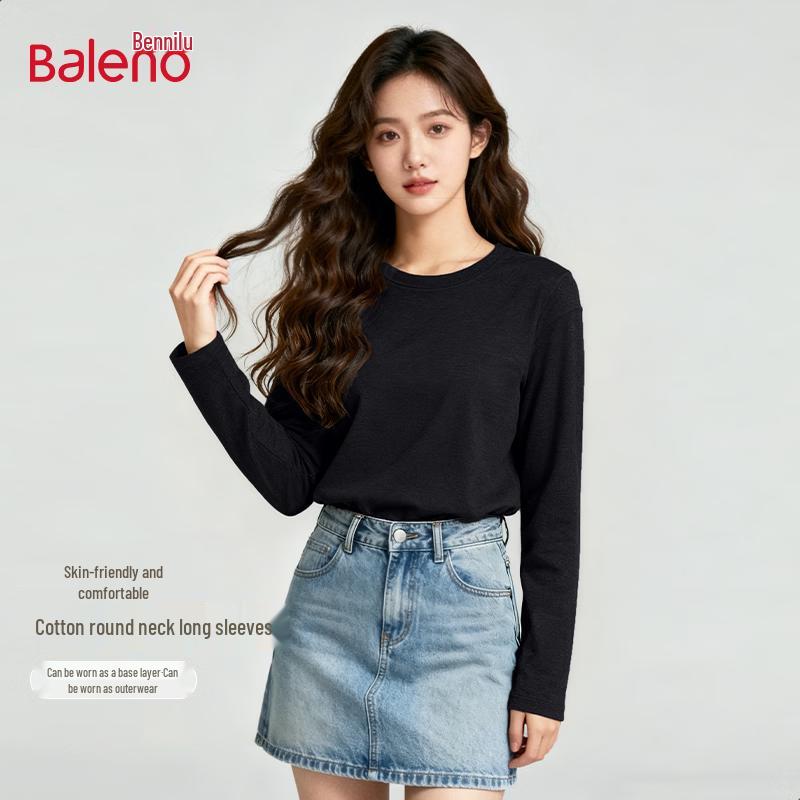 Baleno Women's 2026 Spring Pure Cotton Loose Fit Long Sleeve Tee
