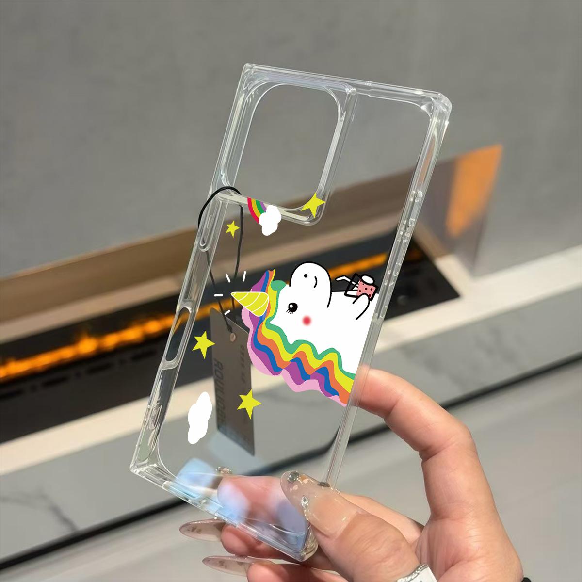 

Clear Square Back Tube Case Protection For iPhone 11 15 Plus 12 16 ProMax 14 Pro Max 13 Rainbow Unicorn Pattern iphone 11 ProMax
