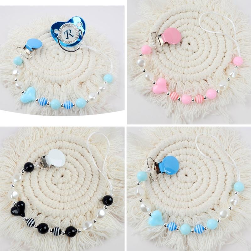Colorful Crystal Bead Pacifier Chain Upgraded Anti-Drop Chain Round Clip Used for Newborn Girls Essentials- Baby Shower-