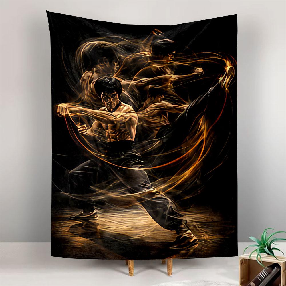 Bruce Lee Tapestry Wall Hanging, Martial Arts Legend Poster Art, Action Wall Decor for Bedroom Living Room Dorm