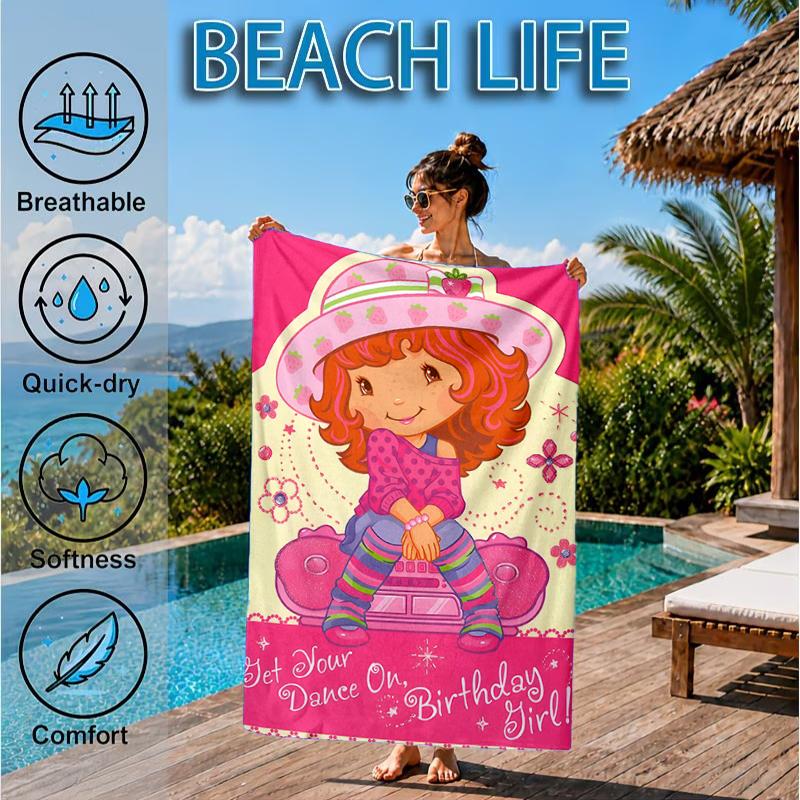 Strawberry Hat And Cat Beach Towel, Microfiber Beach Towel, Perfect For Pool, Beach, Travel, Home Decor Beach Party Fan Gifts