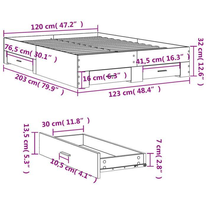 VidaXL Bed Frames and Drawers Concrete Grey 120x200 Cm Engineered Wood, Bed, Storage Bed, Double Bed Frame, Bed 3280394
