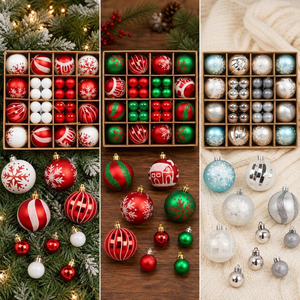 44 Pieces Multipurpose Spherical PET Christmas Tree Ornament with Hanging Loop