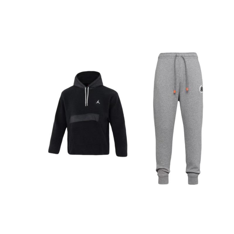 

Jordan Color Block Hooded Sweatshirt And Fitted Knit Long Pants Casual Sports Set Men sets DV7597-091+DV1587-010 XL