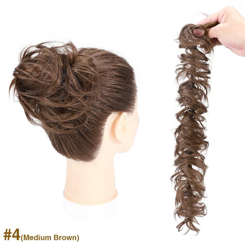 100% Real Human Hair Curly Donut Chignon Ring Elastic Band Bun Hairpiece