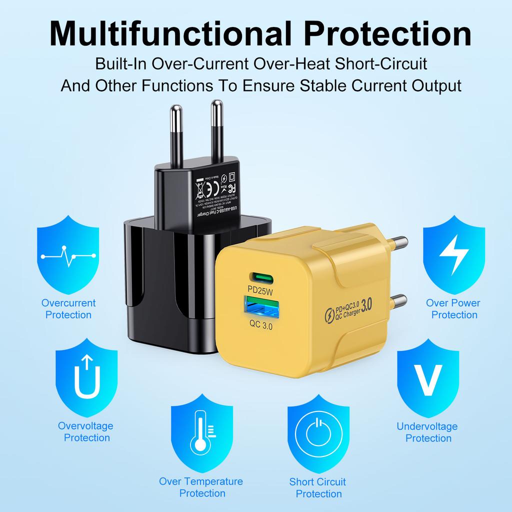 PD 25W USB C Fast Charger for iPhone 15 Pro Max Xiaomi 14 Oneplus KR EU US Mini 2 Ports Travel Plug Phone Fast Charging Adapter