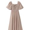 2026 summer new French sweet square neck bubble sleeve dress for women, small waist and thin fairy dress